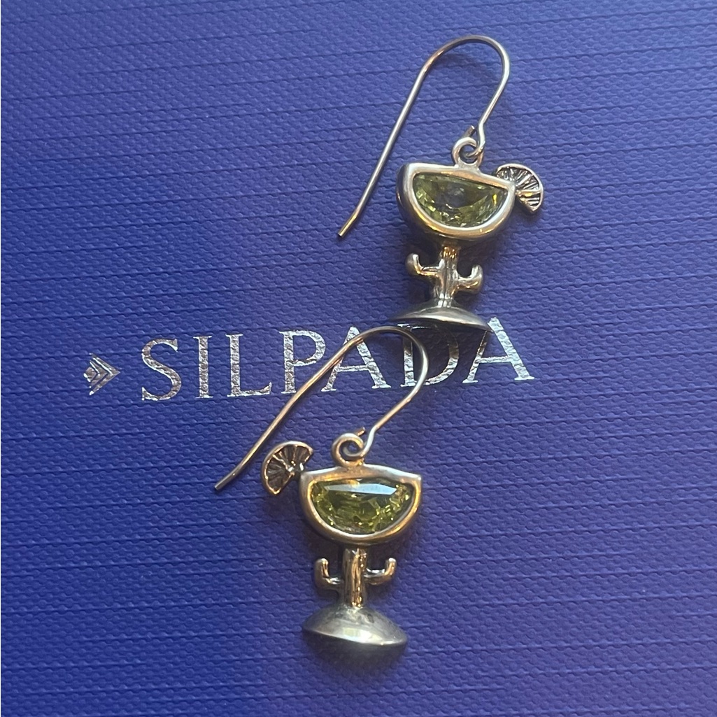 Silpada Lime Green And Silver Martini Earrings